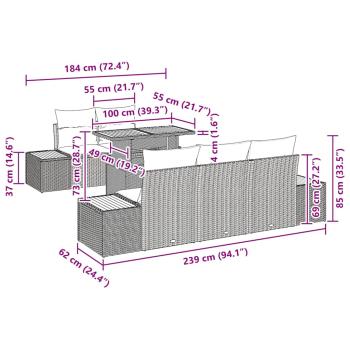 6-teiliges Garten-Esszimmer-Set mit Kissen Grau Poly-Rattan Akazie