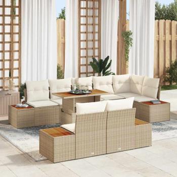 ARDEBO.de - 9-teilige Garten-Essgruppe mit Kissen Beige Poly-Rattan Akazie