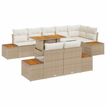 9-teilige Garten-Essgruppe mit Kissen Beige Poly-Rattan Akazie