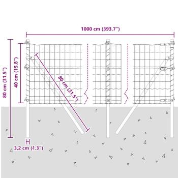Eurozaun mit 7 Pfosten 0,4x10 m Galvanisierter Stahl Grün