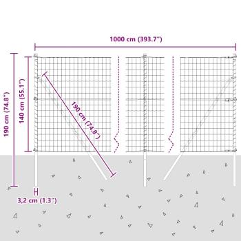 Bodenmontierter Euro-Zaun 10 x 1,4 m PVC-beschichteter Stahl
