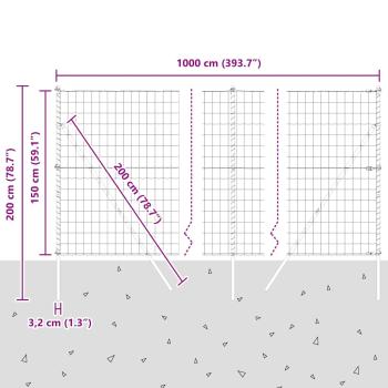 Euro Zaun mit 7 Pfosten 1.5x10 m Verzinkter Stahl Grün