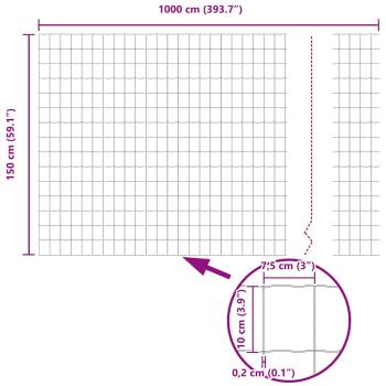 Euro Zaun mit 7 Pfosten 1.5x10 m Verzinkter Stahl Grün