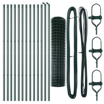Euro Zaun Set mit 2 Grün Metall mit PVC-Beschichtung 25 x 1,2 m