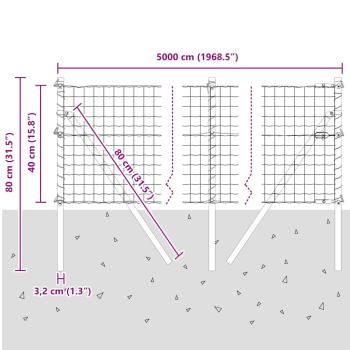 Eurozaun mit 13 Pfosten 0,4x50 m Verzinkter Stahl Grün