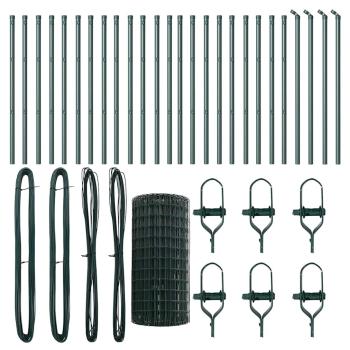 Eurozaun mit 13 Pfosten 0,4x50 m Verzinkter Stahl Grün