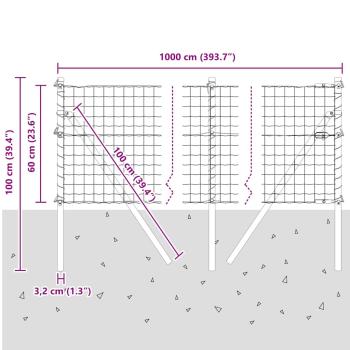 Euro Zaun mit 7 Pfosten 0,6x10 m galvanisierter Stahl Grau
