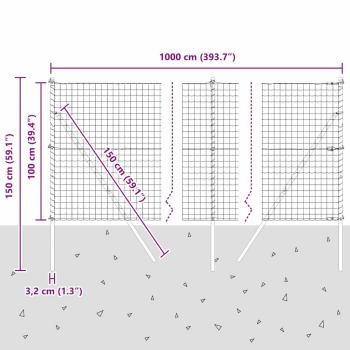 Euro Zaun mit 7 Pfosten 1x10 m Galvanisierter Stahl Grau