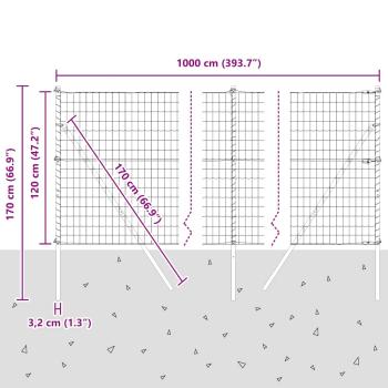 Euro Zaun mit 7 Pfosten 1,2x10 m galvanisierter Stahl grau