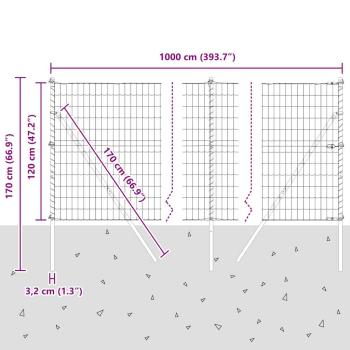 Bodenmontierter Euro-Zaun 10 x 1,2 m PVC-beschichteter Stahl