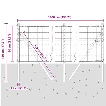 Bodenmontierter Euro-Zaun 10 x 0,8 m PVC-beschichteter Stahl