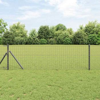 ARDEBO.de - Euro Zaun mit 13 Pfosten 0.4x25 m verzinkter Stahl grau