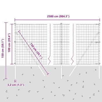 Euro Zaun mit 13 Pfosten 1x25 m verzinkter Stahl grau