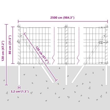 Euro-Zaun mit 13 Pfosten 0,8x25 m verzinkter Stahl Grau