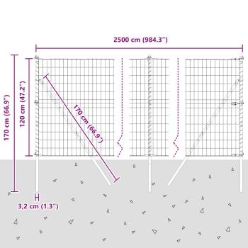 Euro Zaun mit 13 Pfosten 1,2x25 m aus galvanisiertem Stahl Grau