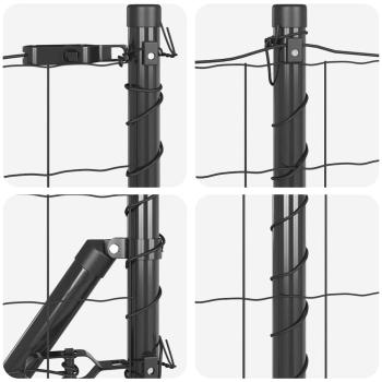 Euro Zaun mit 13 Pfosten 0.4x25 m verzinkter Stahl Grau