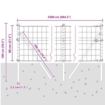 Euro-Zaun mit 13 Pfosten 0.8x25 m Verzinkter Stahl Grau