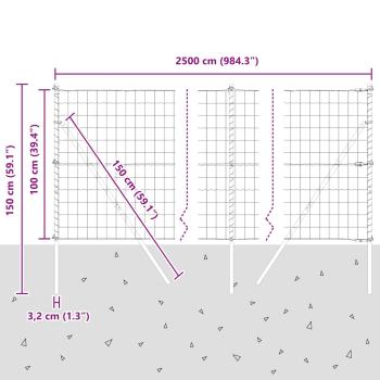 Eurozaun mit 13 Pfosten 1x25 m verzinkter Stahl Grau