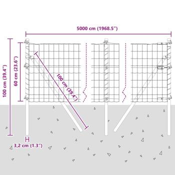 Euro Zaun mit 13 Pfosten 0.6x50 m galvanisierter Stahl grau