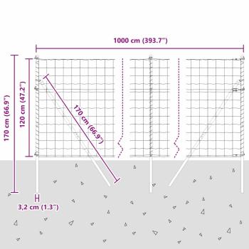 Euro Zaun mit 7 Pfosten 1.2x10 m Verzinkter Stahl Grau