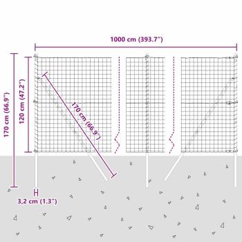 Euro Zaun mit 7 Pfosten 1,2x10 m verzinkter Stahl