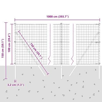 Euro-Zaun mit 7 Pfosten 1x10 m verzinktem Stahl