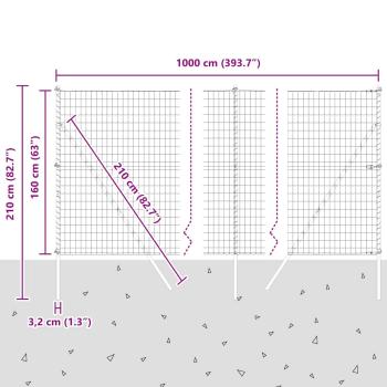 Eurozaun mit 7 Pfosten 1,6x10 m verzinkter Stahl