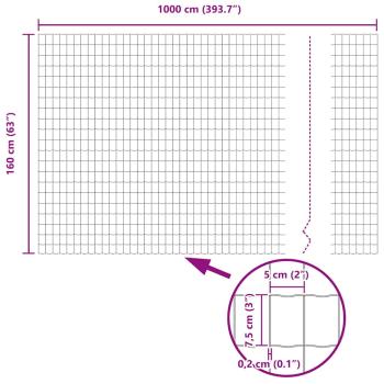 Eurozaun mit 7 Pfosten 1,6x10 m verzinkter Stahl