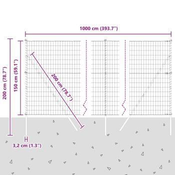 Euro Zaun mit 7 Pfosten 1,5x10 m Verzinkter Stahl