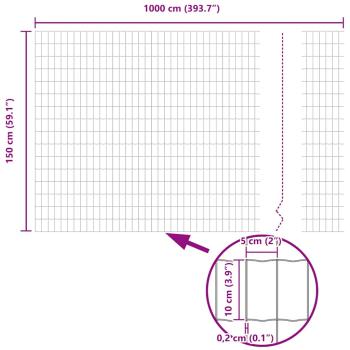 Euro Zaun mit 7 Pfosten 1,5x10 m Verzinkter Stahl