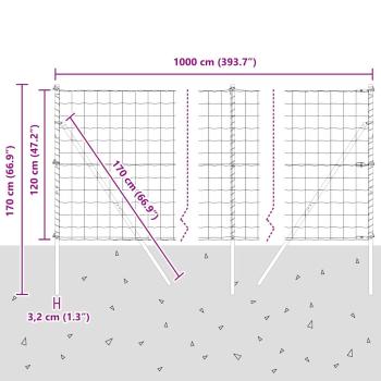 Euro Zaun mit 7 Pfosten 1,2x10 m Verzinkter Stahl