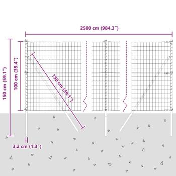 Euro Zaun mit 13 Pfosten 1x25 m Verzinkter Stahl