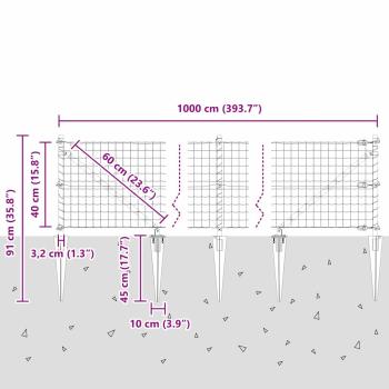 Eurozaun mit 7 Stachelpfosten 0.4x10 m feuerverzinkter Stahl Grün