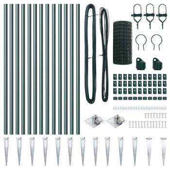 Eurozaun mit 13 Spike-Posts 0.4x25 m galvanisierter Stahl grün