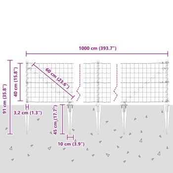 Euro Zaun mit 7 Spike-Posten 0,4x10 m aus galvanisiertem Stahl Grün