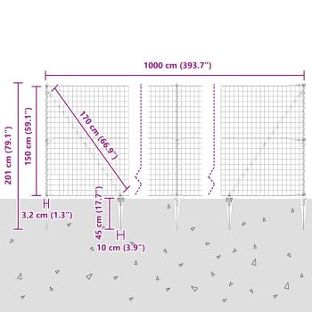 Eurozaun Set mit 2 Grün Galvanisierter Stahl Groß Langlebig