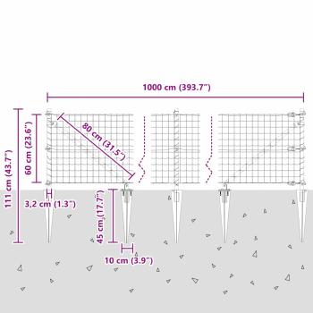 Euro Zaun mit 7 Stachelpunkten 0,6x10 m Galvanisierter Stahl Grau