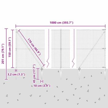 Euro-Zaun mit Stacheln 10 x 1,5 m PVC-beschichteter Stahl Grau