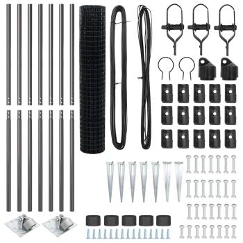 Eurozaun mit 7 Spike-Posts 1,6x10 m verzinkter Stahl grau