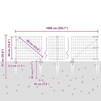 Euro Zaun mit 7 Spike-Posts 0,4x10 m verzinkter Stahl Grau