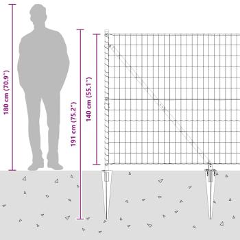 Euro Zaun mit 7 Spike-Posts 1,4x10 m feuerverzinkter Stahl grau