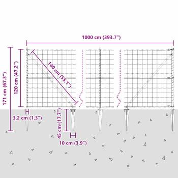 Euro Zaun mit 7 Spike-Pfosten 1,2x10 m feuerverzinkter Stahl Grau