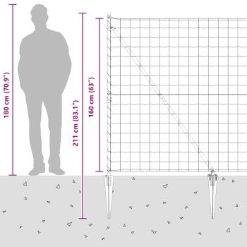 Eurozaun mit 7 Spike-Pfosten 1,6x10 m verzinkter Stahl Grau