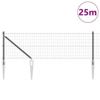Euro Zaun mit 13 Spike-Pfosten 0,6x25 m verzinkter Stahl grau