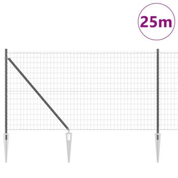 Euro Zaun mit 13 Spike-Pfosten 1x25 m Verzinkter Stahl Grau