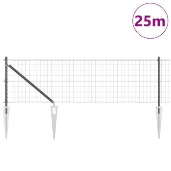 Euro Zaun mit 13 Spike-Posts 0,4x25 m verzinkter Stahl Grau