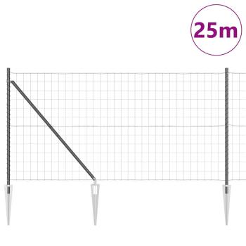 Euro Zaun mit 13 Spitzenpfosten 1x25 m Verzinkter Stahl Grau