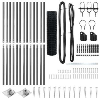 Euro Zaun mit 13 Spitzenpfosten 1,2x25 m aus verzinktem Stahl Grau