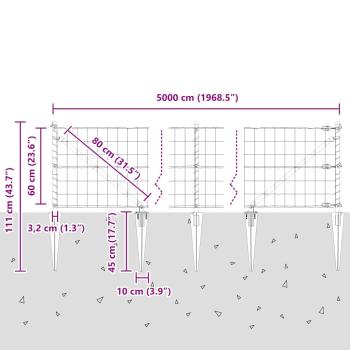 Euro Zaun mit 13 Spike-Posts 0.6x50 m verzinkter Stahl Grau