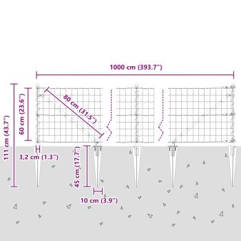 Euro Zaun mit 7 Spitzenposten 0,6x10 m verzinkter Stahl Grau